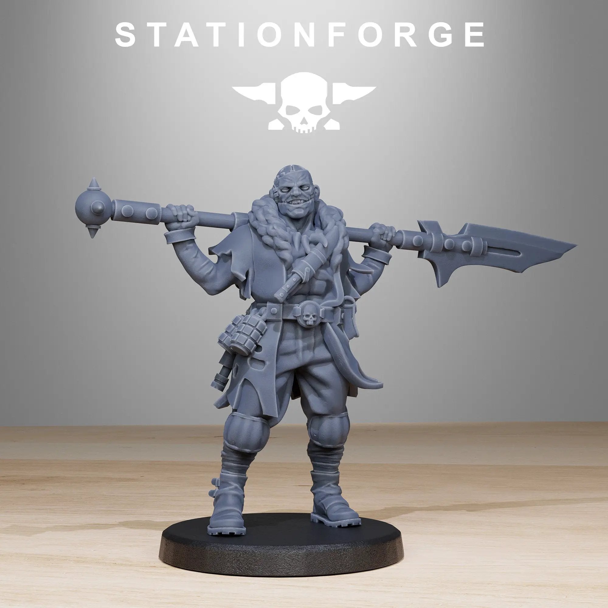 3D printed GrimCorp Mercenaries model by StationForge Miniatures, detailed miniatures for tabletop gaming, produced by Last Hope Miniatures