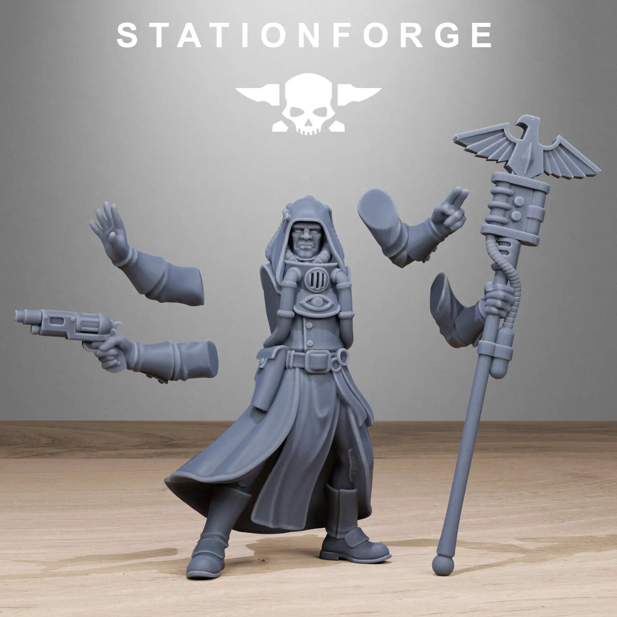 3D printed GrimCorp Seers model by Last Hope Miniatures, featuring detailed figures with mystical robes and intricate design details.