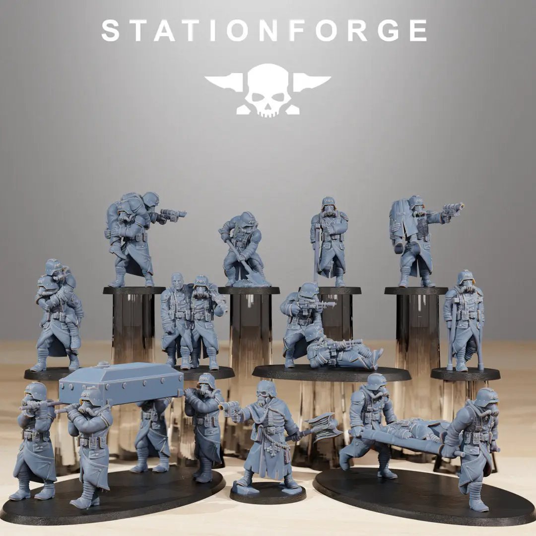 3D printed GrimGuard Casualties model by Last Hope Miniatures, featuring detailed miniature figures in a dark, gritty sci-fi style.