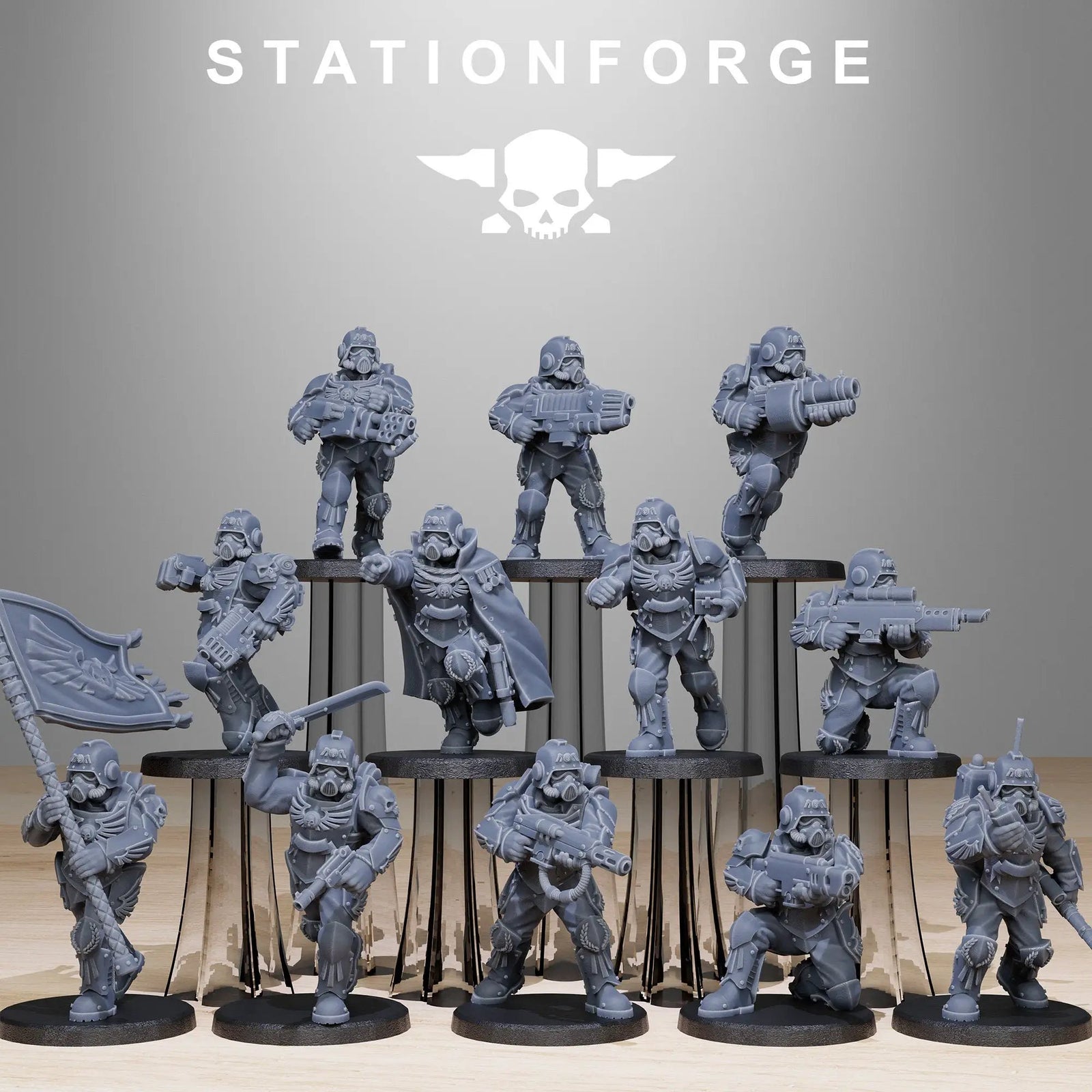 3D printed GrimGuard Elites model by Last Hope Miniatures, detailed fantasy miniatures from StationForge Miniatures collection.