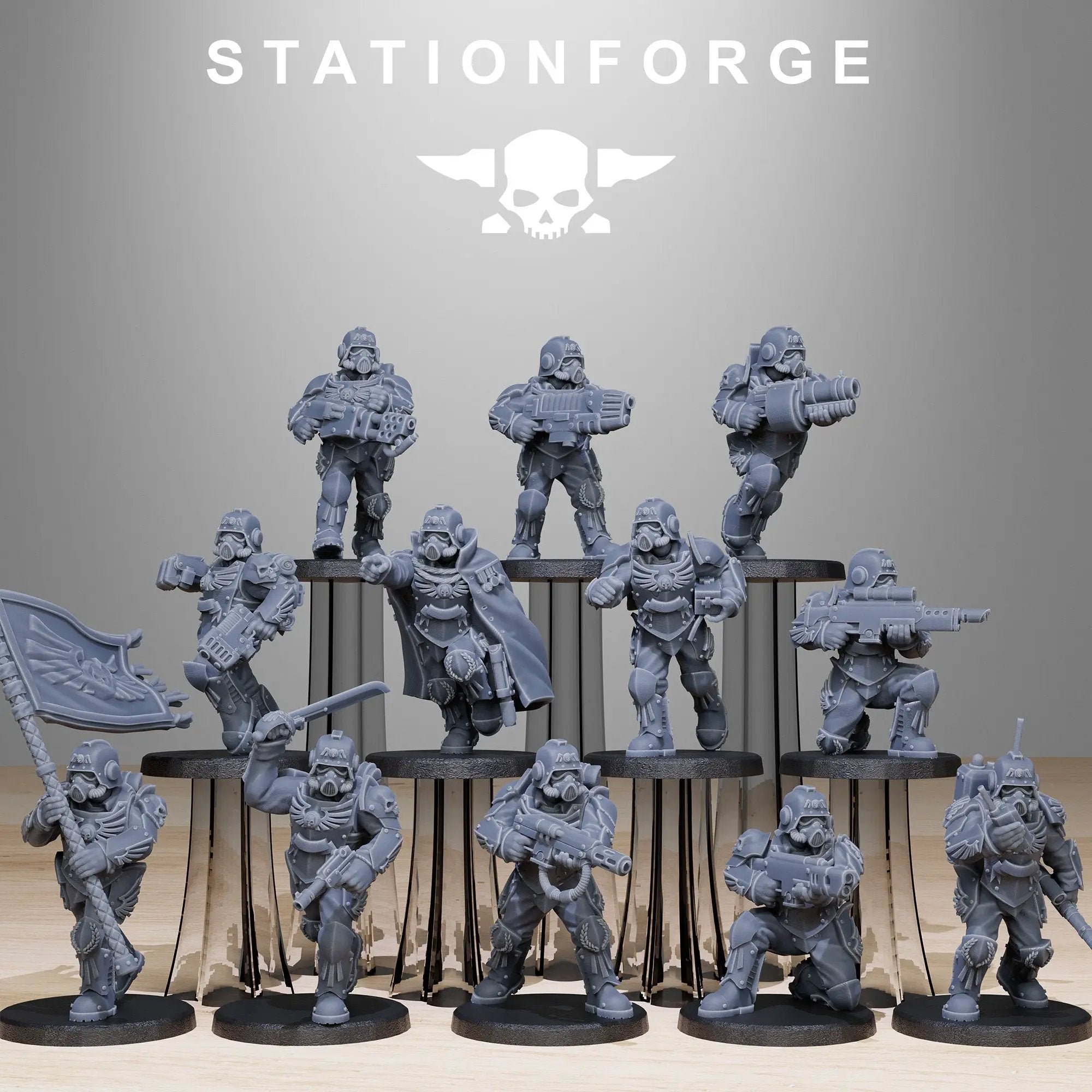 3D printed GrimGuard Elites model by Last Hope Miniatures, detailed fantasy miniatures from StationForge Miniatures collection.