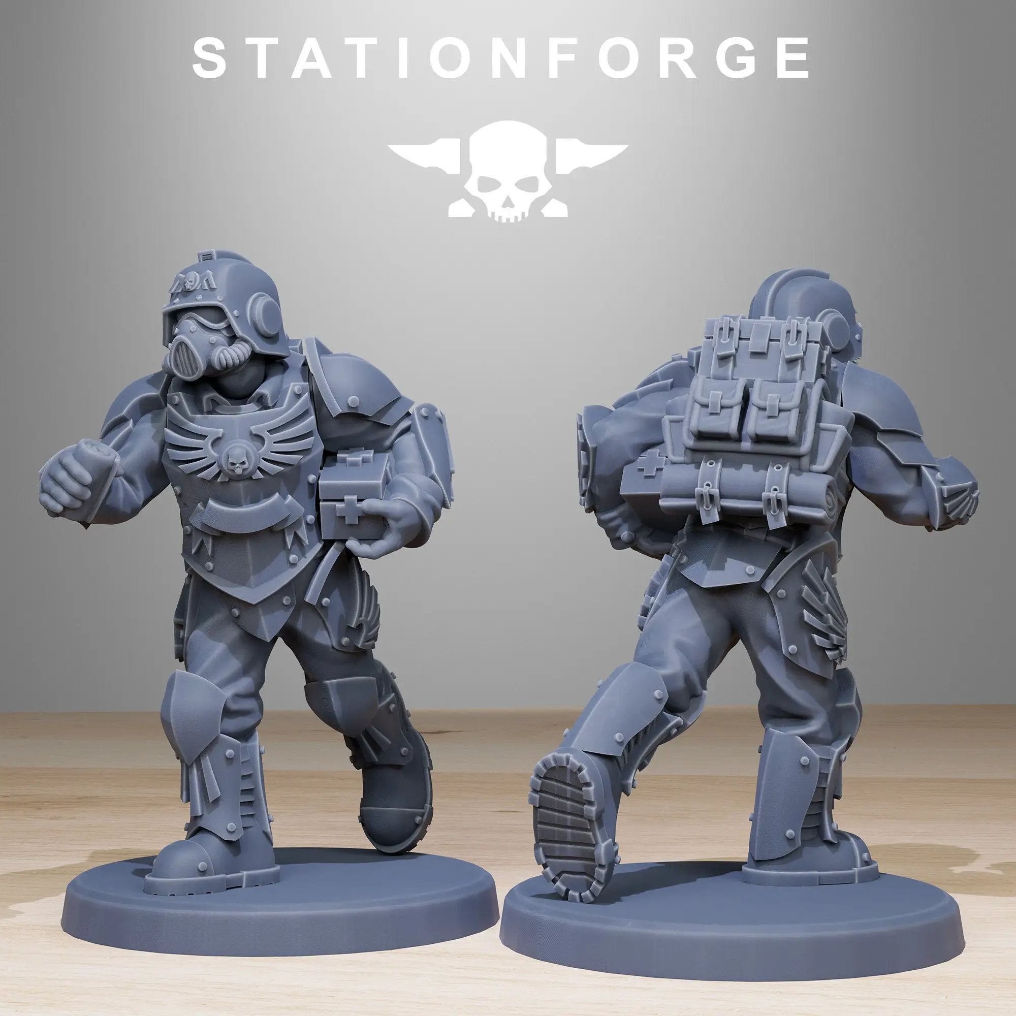 3D printed GrimGuard Elites model by StationForge Miniatures, detailed futuristic miniature figure for tabletop gaming.