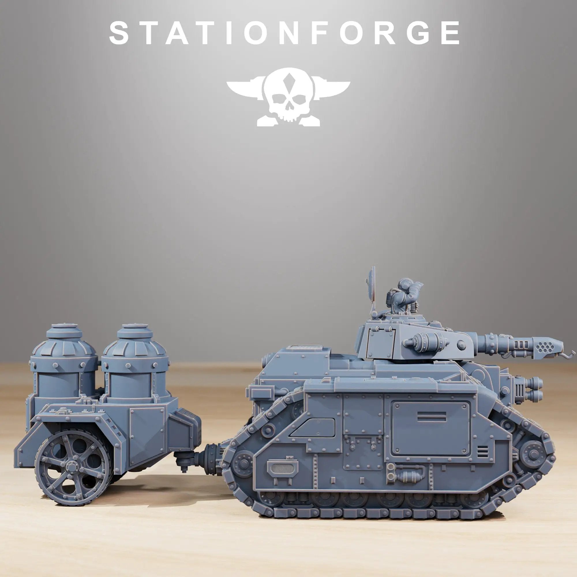 3D printed GrimGuard Flame Tank model by Last Hope Miniatures, detailed with fiery armor and mechanical design for tabletop gaming.