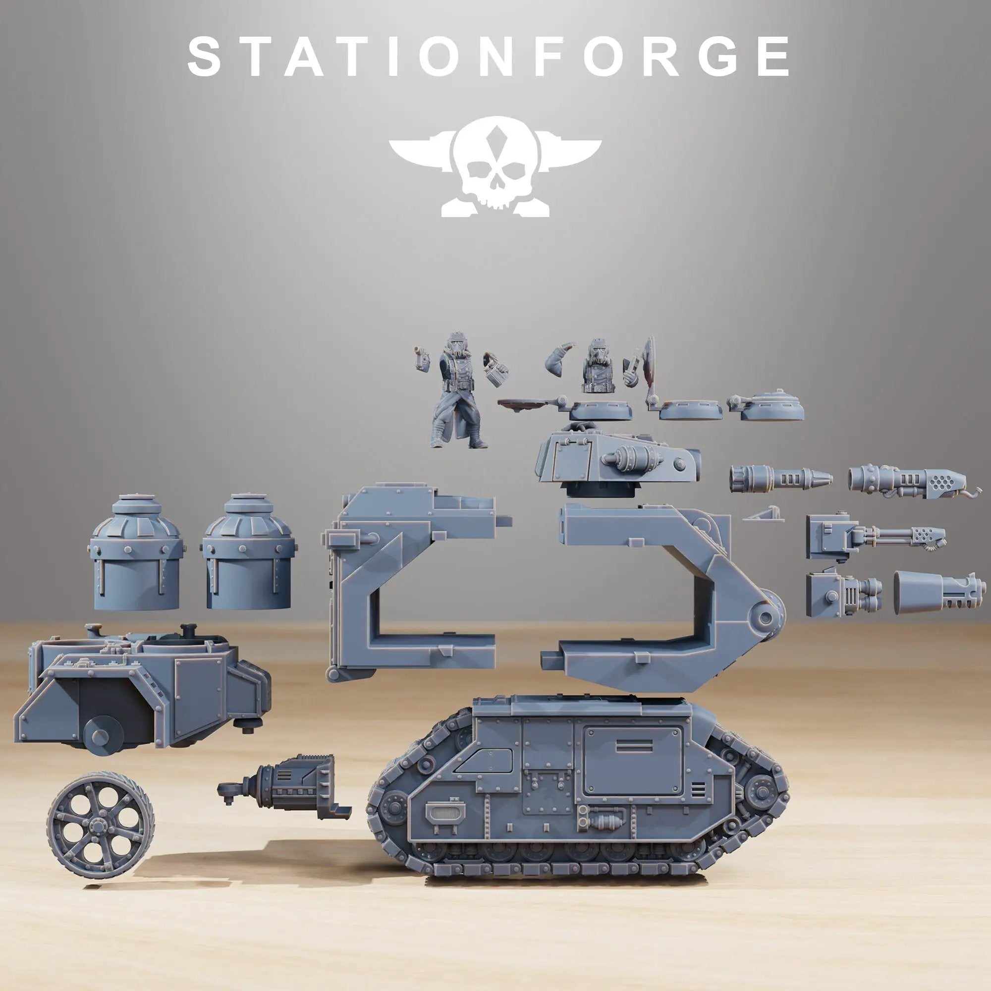 3D printed GrimGuard Flame Tank model by Last Hope Miniatures, featuring detailed flame motifs and tank design.