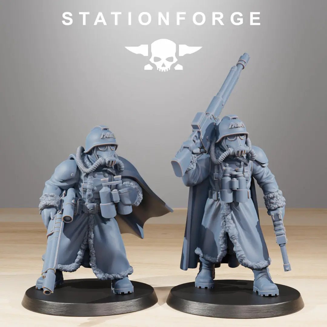 3D printed GrimGuard Frostwatch Marksmen model by Last Hope Miniatures, featuring detailed fantasy soldier figures with frosty armor.