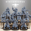 Three 3D printed GrimGuard Frostwatch models by StationForge Miniatures, detailed fantasy figures for tabletop gaming.