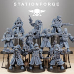 Three 3D printed GrimGuard Frostwatch models by StationForge Miniatures, detailed fantasy figures for tabletop gaming.