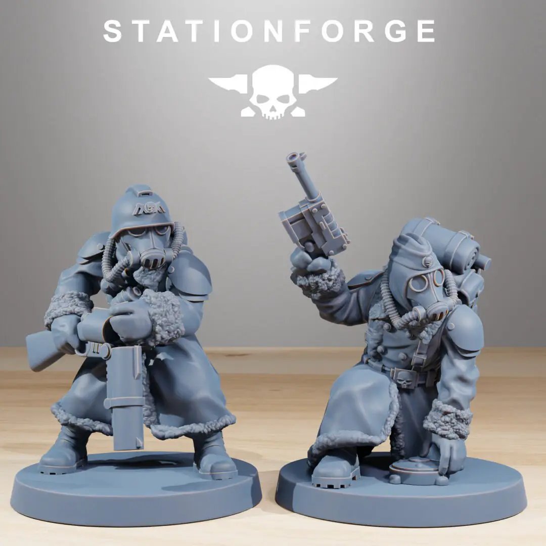 3D printed GrimGuard Frostwatch model by Last Hope Miniatures for StationForge Miniatures, detailed with armor and icy design elements.