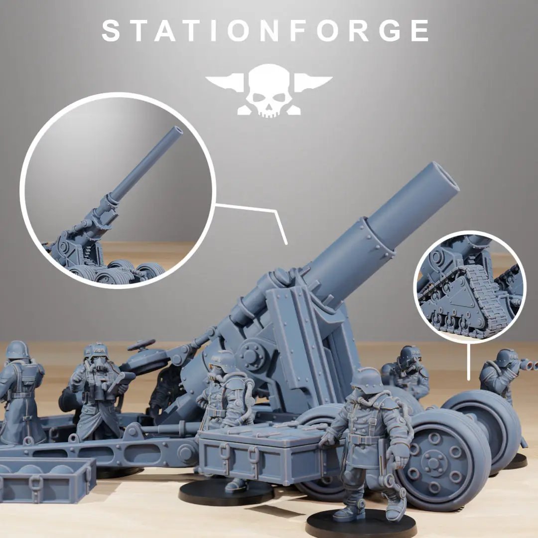 3D printed GrimGuard Heavy Artillery model by StationForge Miniatures, detailed sci-fi military miniature for tabletop gaming.