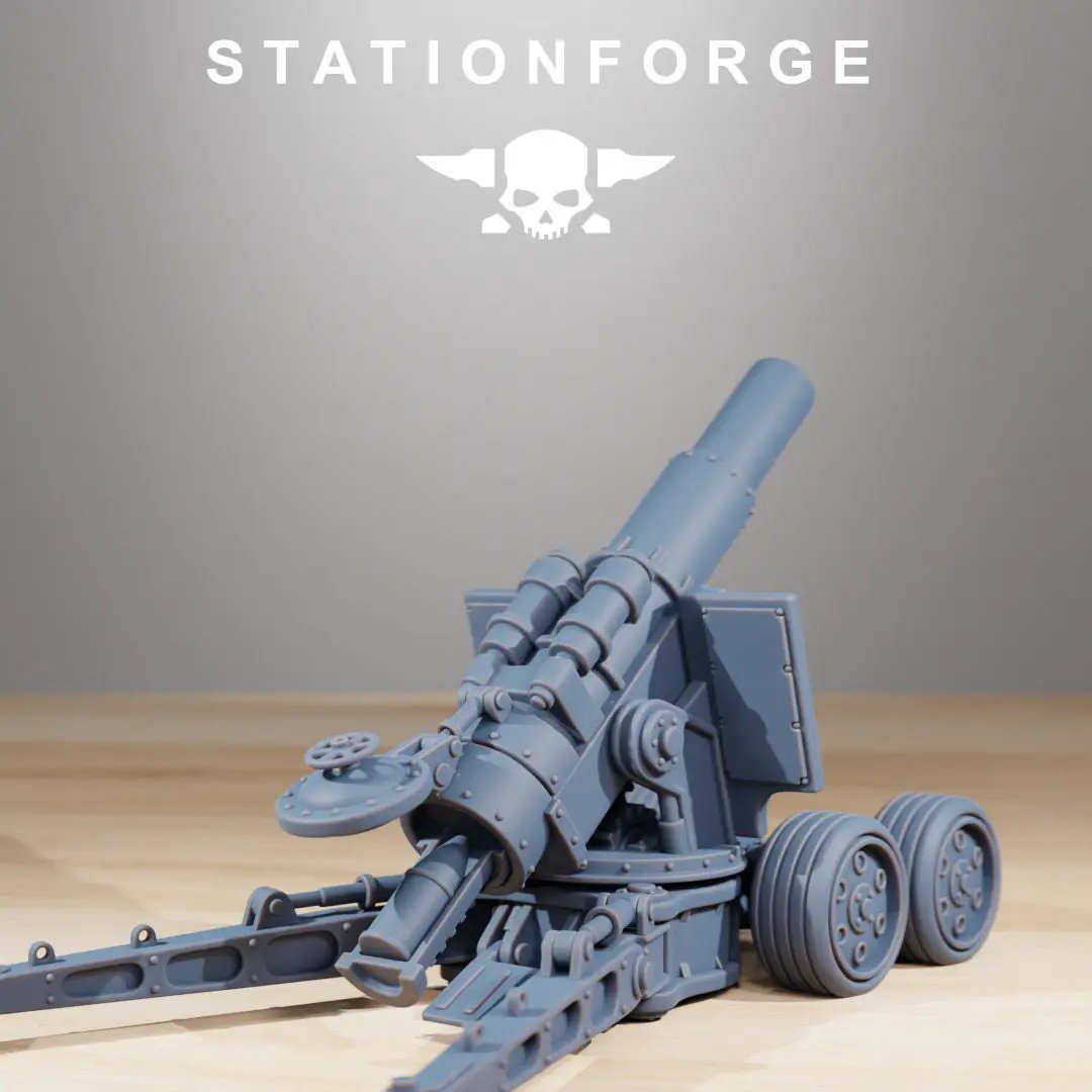 3D printed GrimGuard Heavy Artillery model by Last Hope Miniatures, featuring detailed, armored sci-fi weaponry and tactical design.