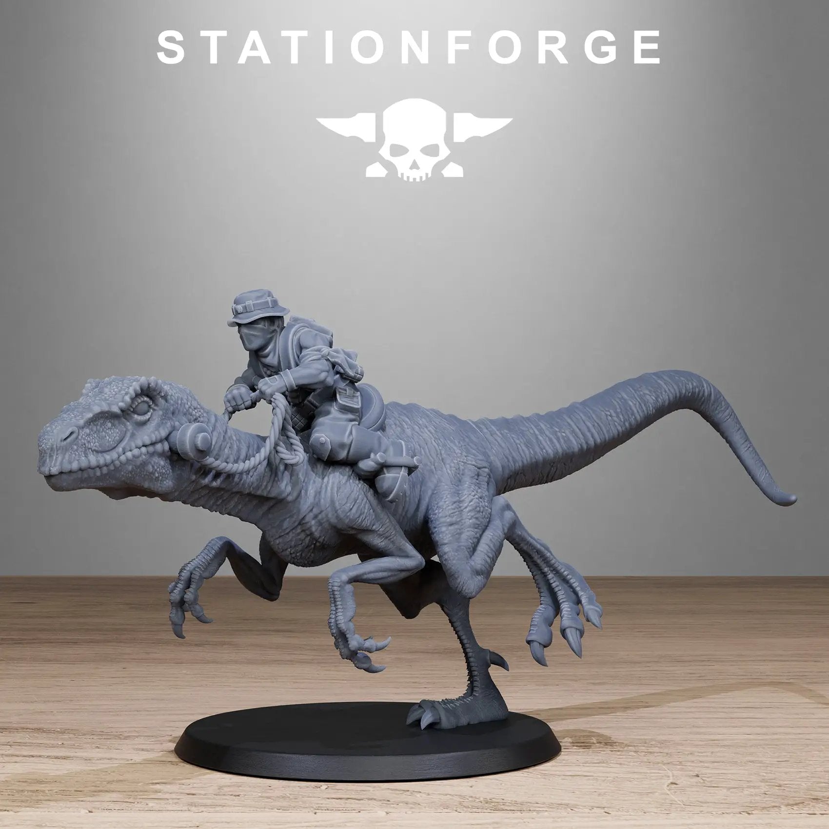 3D printed GrimGuard Jungle Raptors model by Last Hope Miniatures, featuring detailed dinosaur figures with textured scales and dynamic poses.