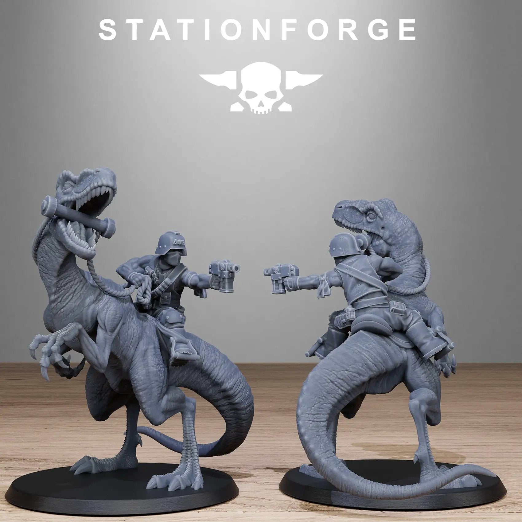 3D printed GrimGuard Jungle Raptors model by Last Hope Miniatures, showing detailed raptor figures in a natural jungle setting.