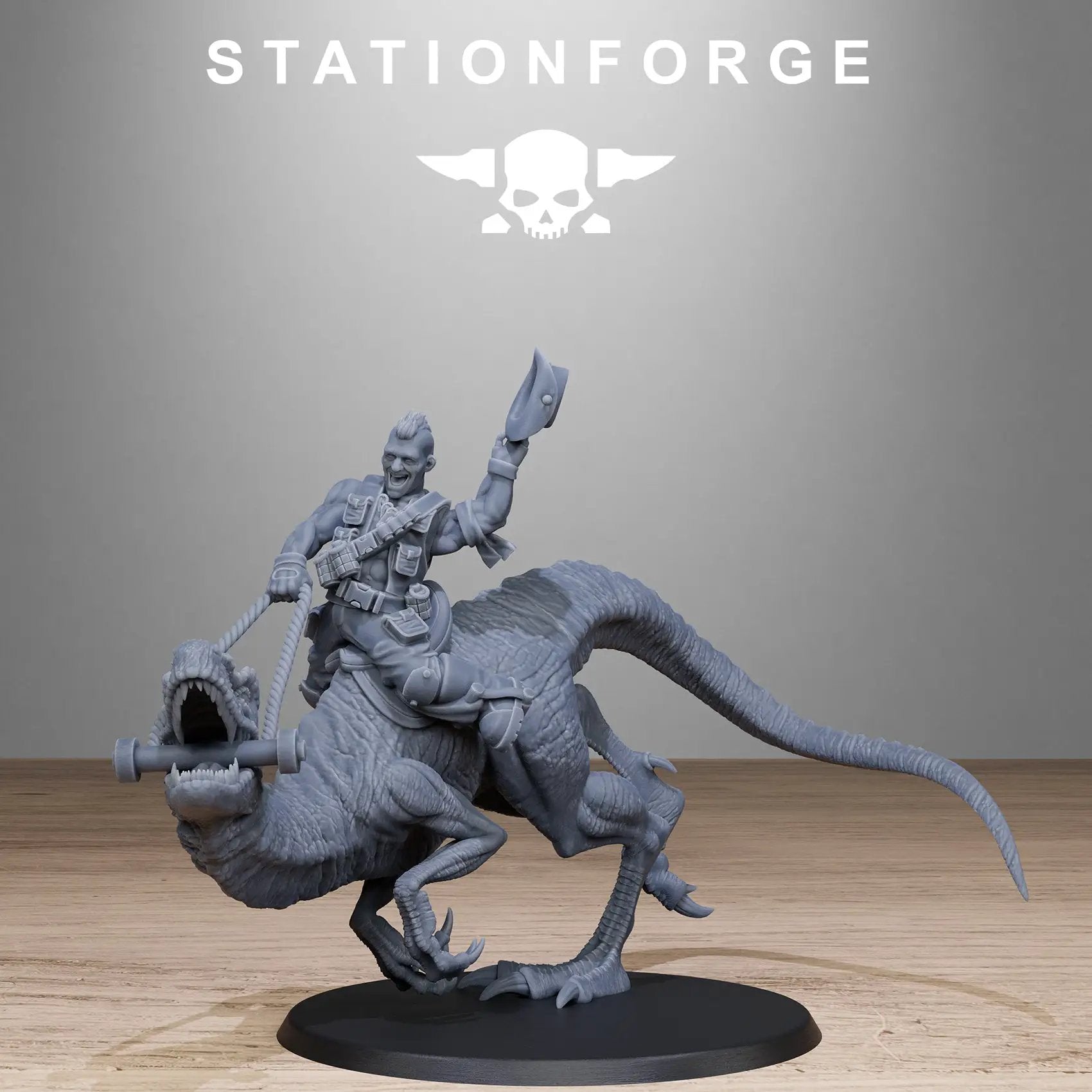 3D printed GrimGuard Jungle Raptors model by Stationforge Miniatures, featuring detailed dinosaur figures for tabletop gaming.