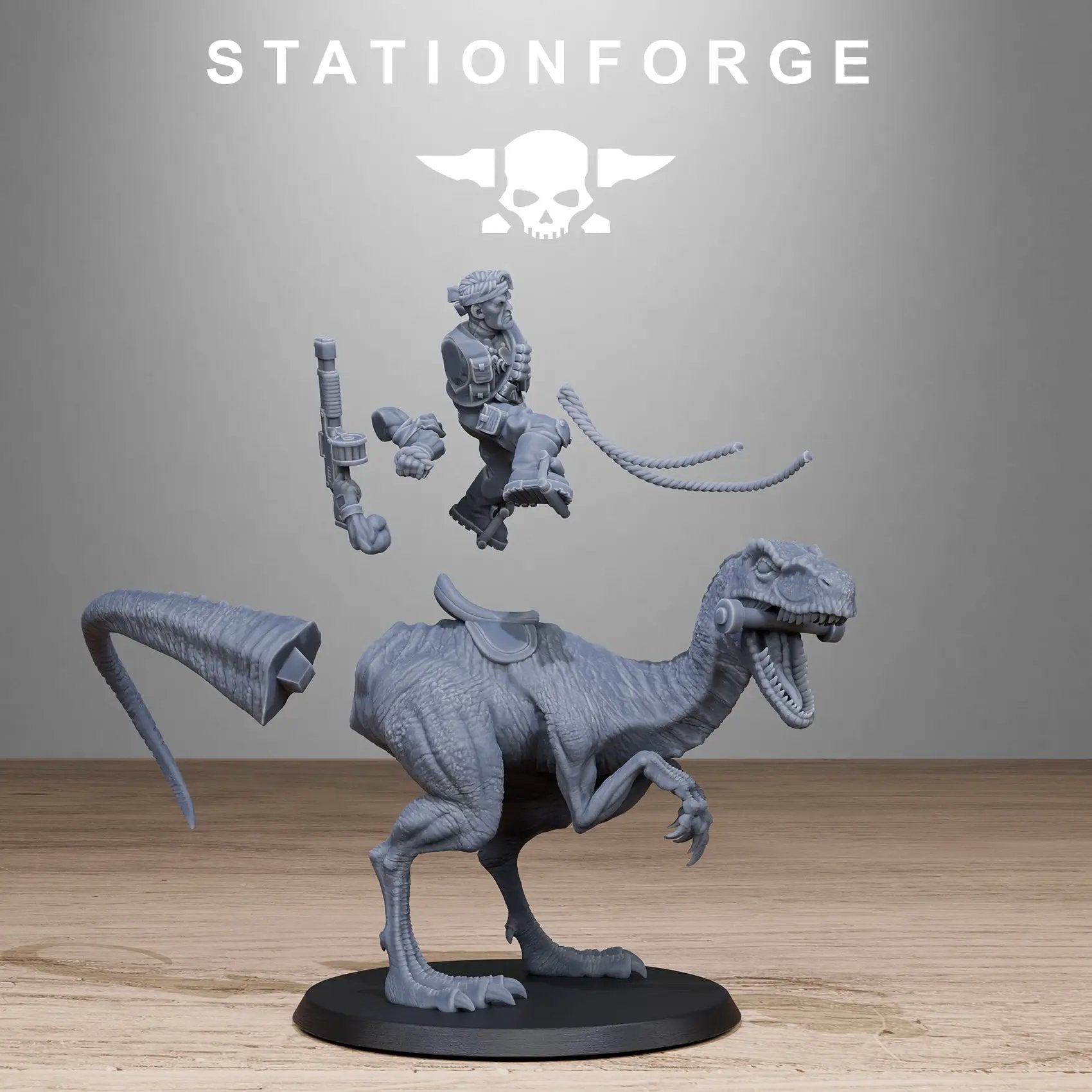 3D printed GrimGuard Jungle Raptors model by Last Hope Miniatures, featuring detailed raptor figures with jungle camouflage.