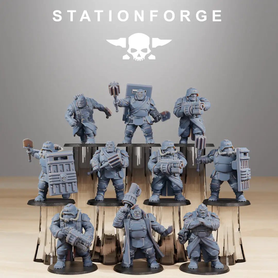 Set of 10 3D printed GrimGuard Mutants model miniatures by Last Hope Miniatures for StationForge.