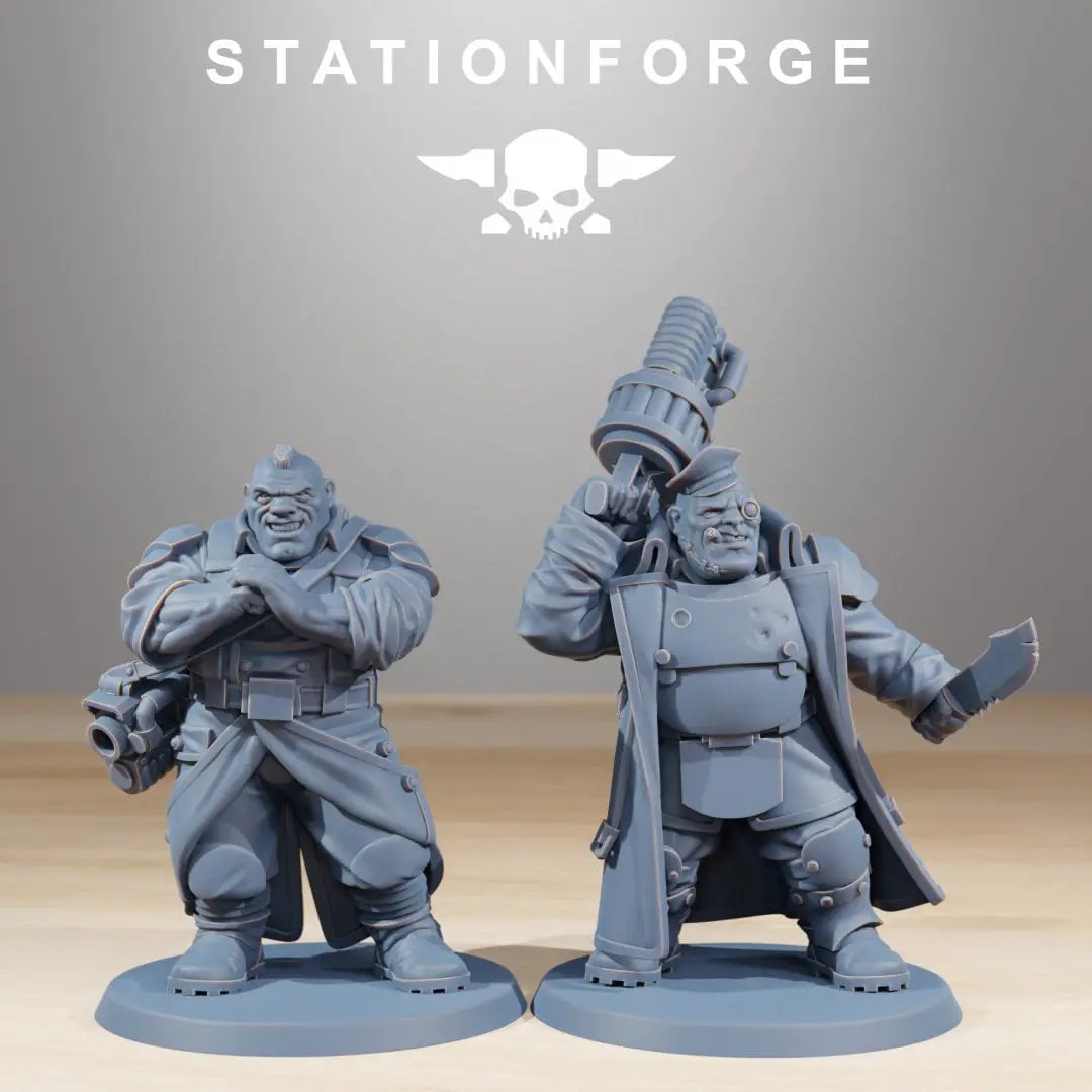 Three 3D printed GrimGuard Mutants model figures by StationForge Miniatures, designed for Last Hope Miniatures tabletop game.