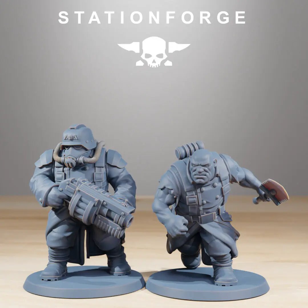 Ten 3D printed GrimGuard Mutants model figures by StationForge Miniatures for Last Hope Miniatures, detailed and ready for tabletop gaming.