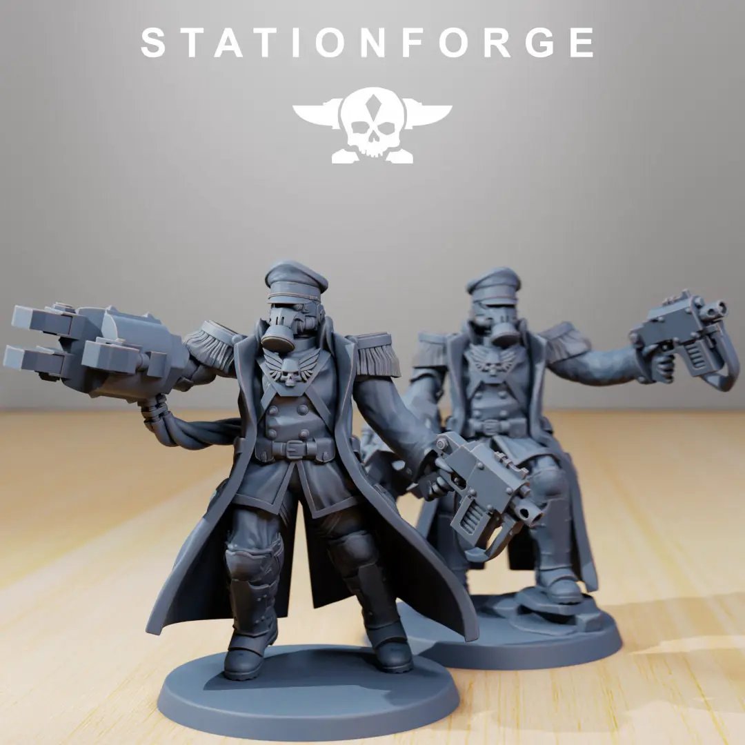 3D printed GrimGuard Officer model by StationForge Miniatures for Last Hope Miniatures, featuring detailed armor and weaponry.