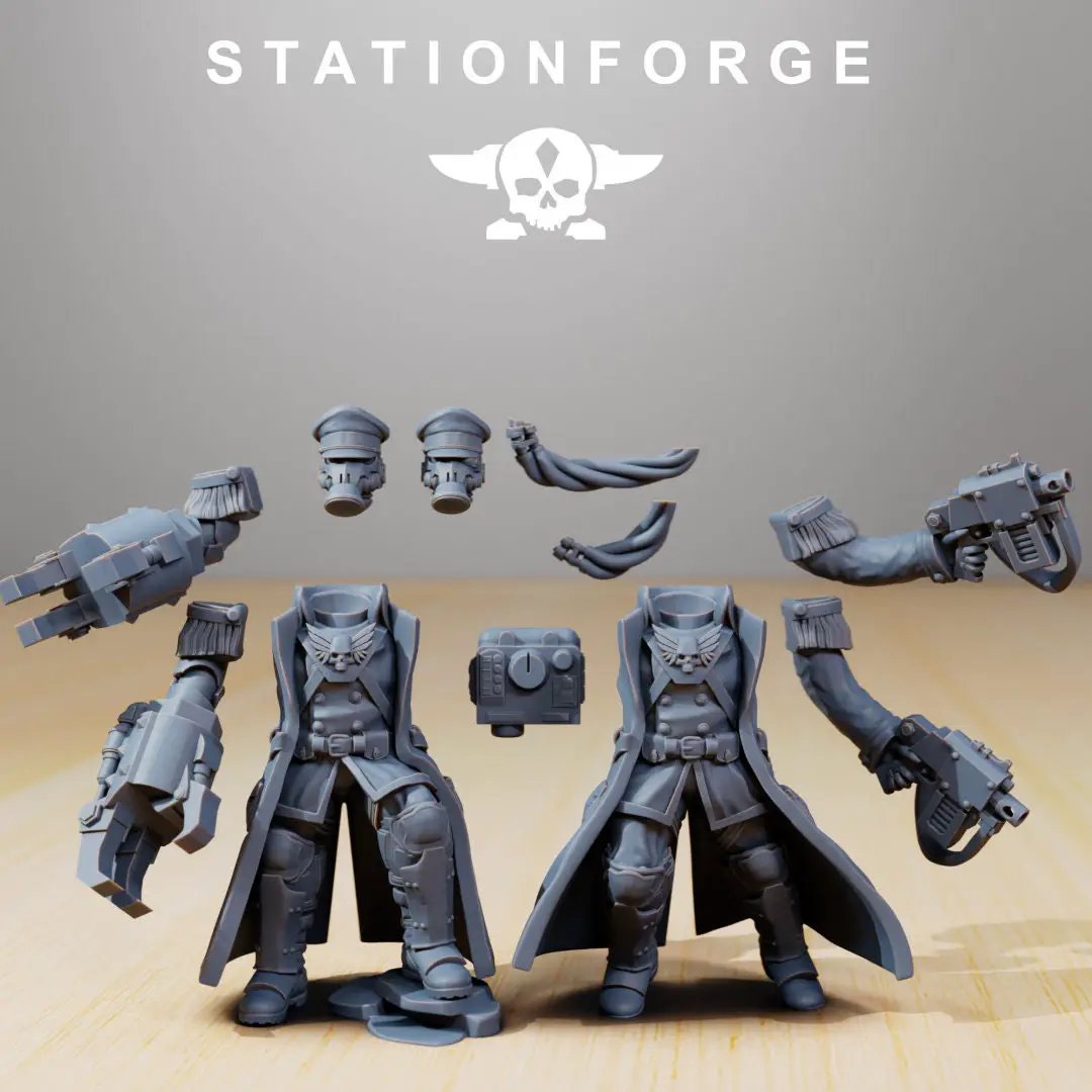 3D printed GrimGuard Officer model by StationForge Miniatures, detailed miniature figure for tabletop gaming and collection.