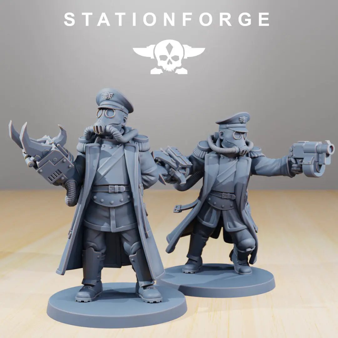 3D printed GrimGuard Officers model by Last Hope Miniatures, featuring detailed military figures for tabletop gaming.
