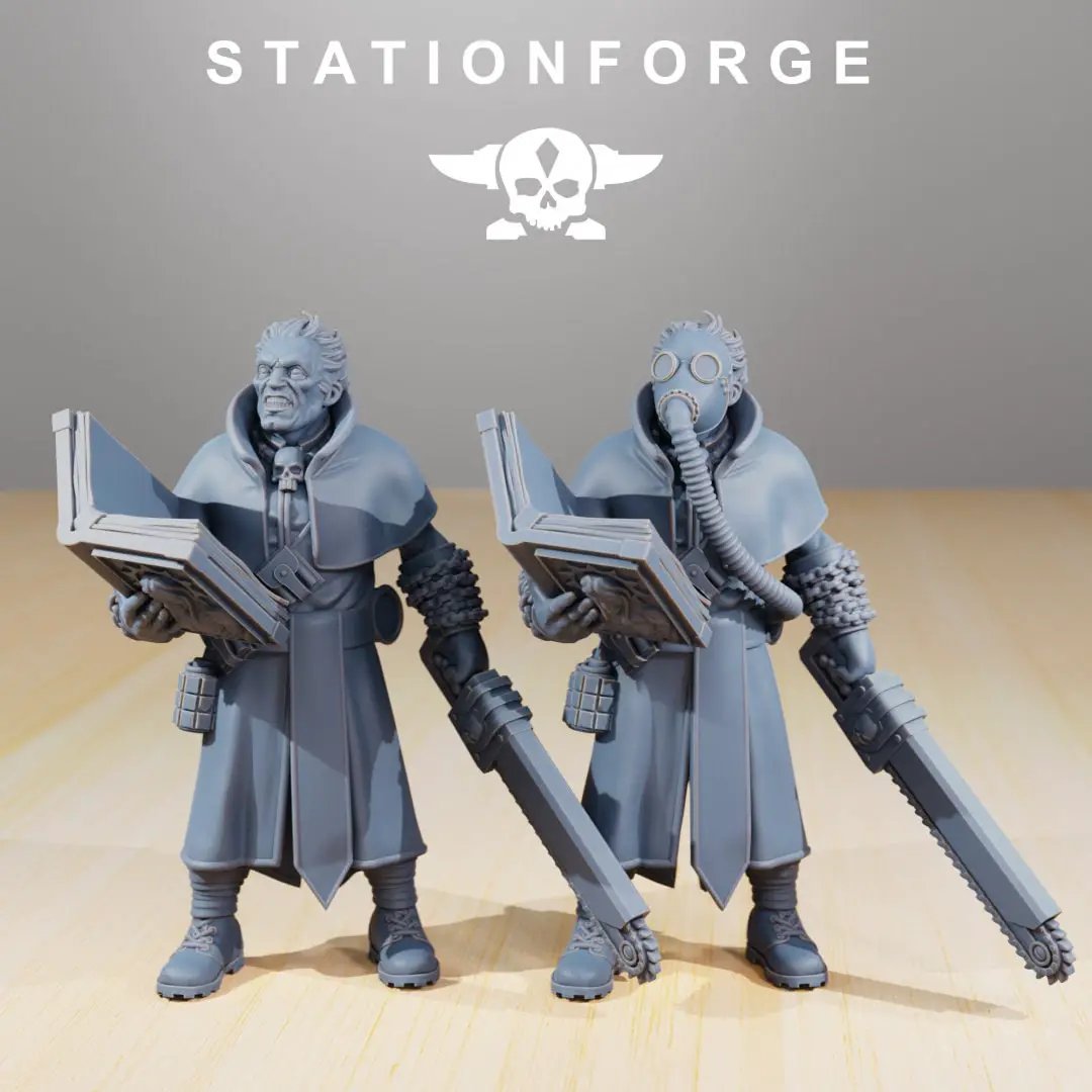 3D printed GrimGuard Priest model by Last Hope Miniatures, detailed figure with priestly robes and armor, ready for tabletop gaming.