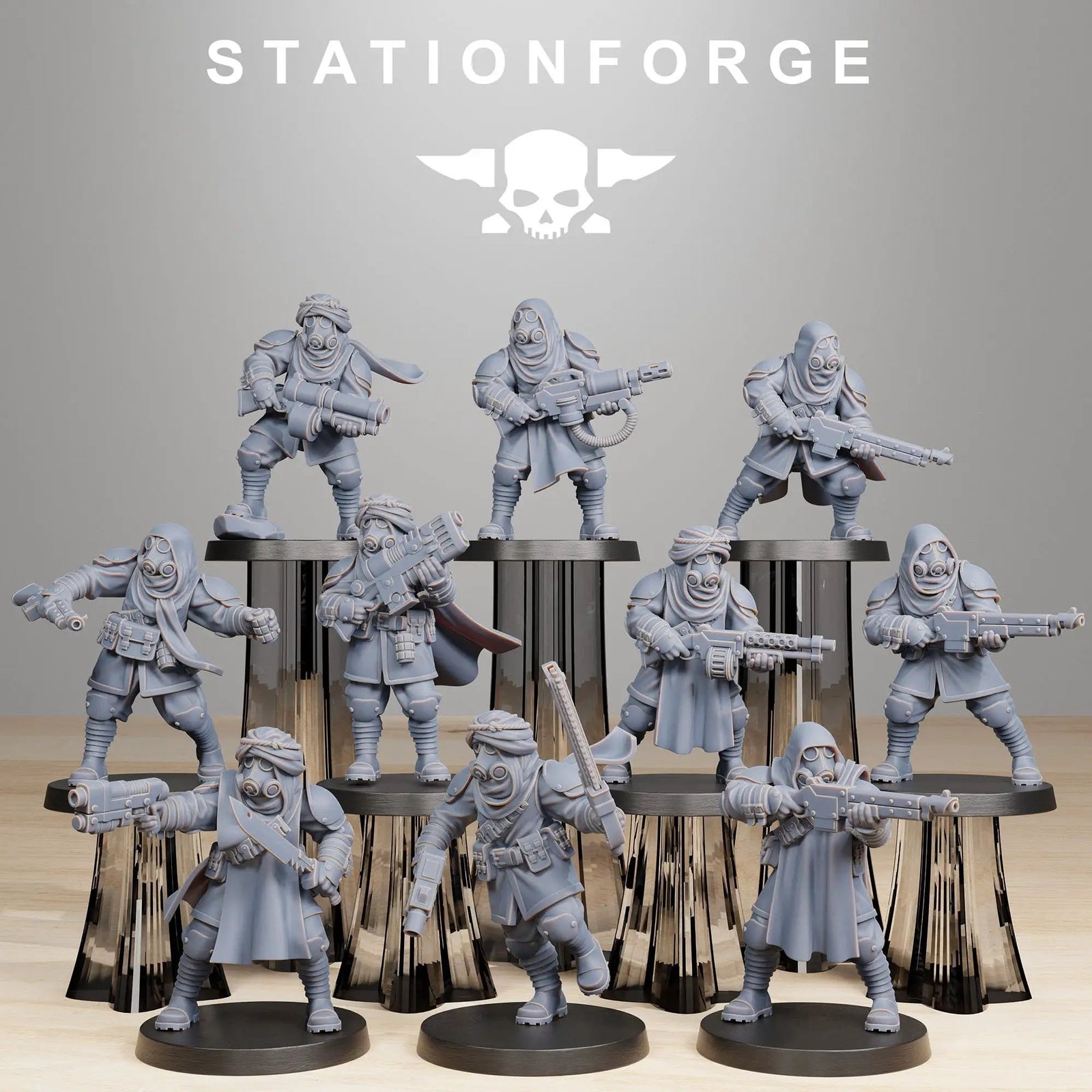 3D printed GrimGuard Scorchers model by Last Hope Miniatures, featuring detailed miniature figures in dynamic poses.