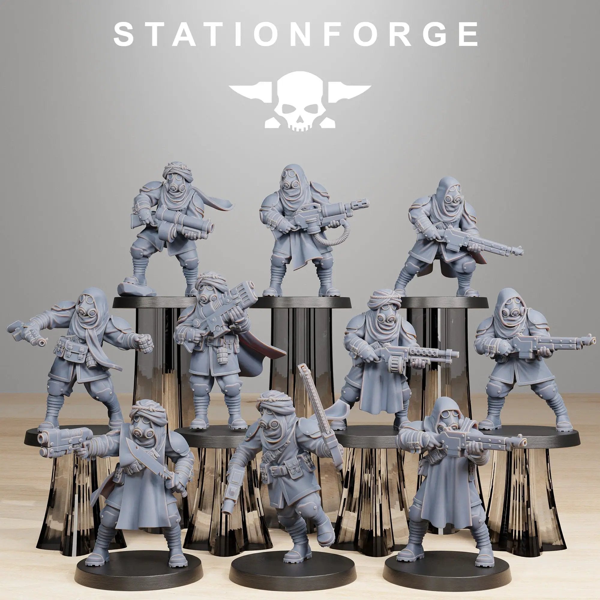 3D printed GrimGuard Scorchers model by Last Hope Miniatures, featuring detailed miniature figures in dynamic poses.