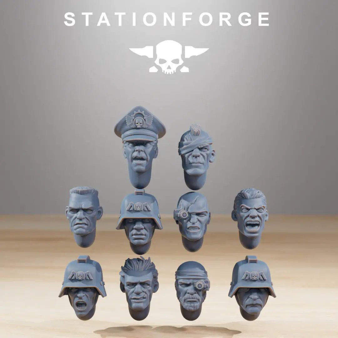 Three 3D printed GrimGuard Sisters of War models by Last Hope Miniatures, showing detailed armor and weaponry from StationForge Miniatures.