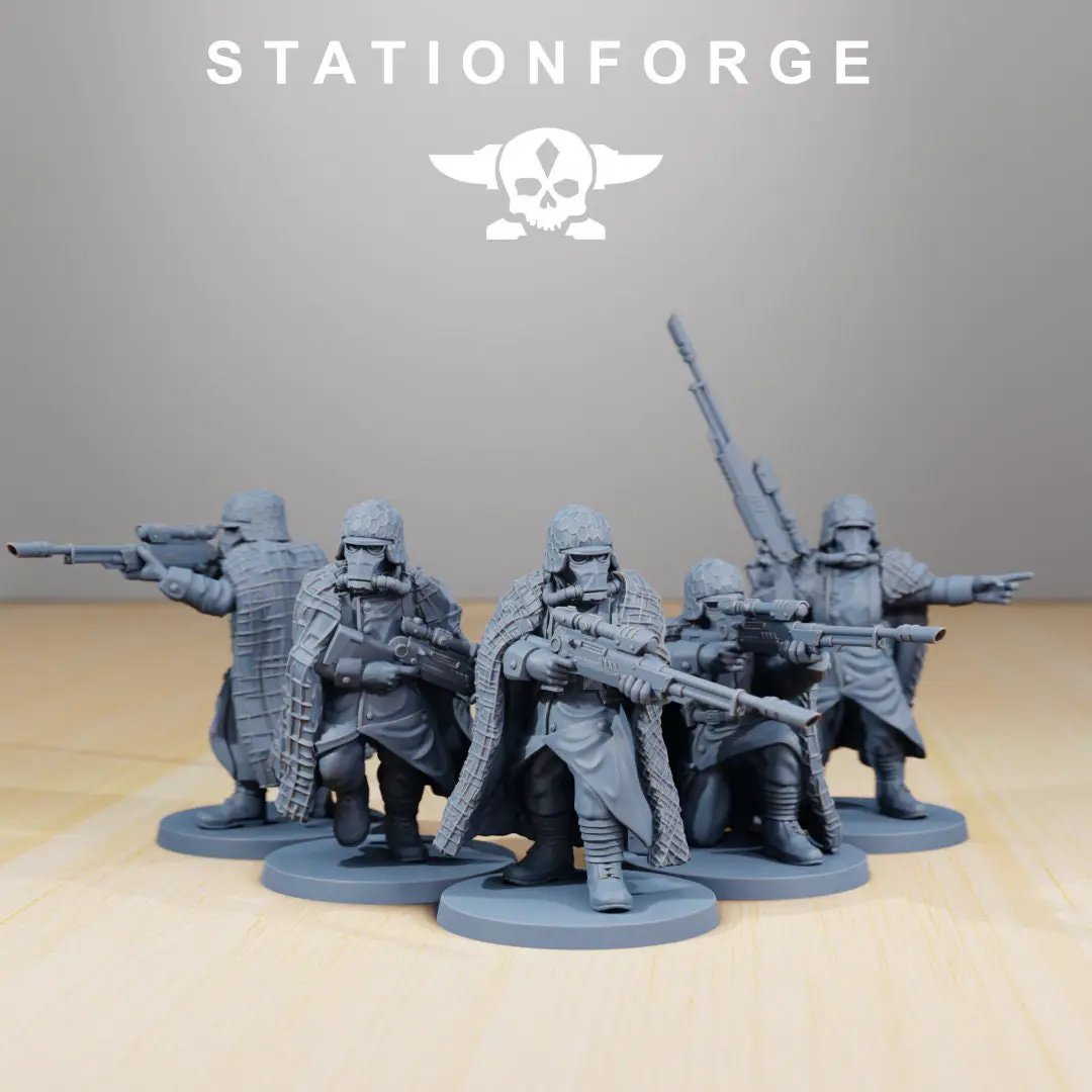 3D printed GrimGuard Snipers model by Last Hope Miniatures, featuring detailed sniper figures with tactical gear.