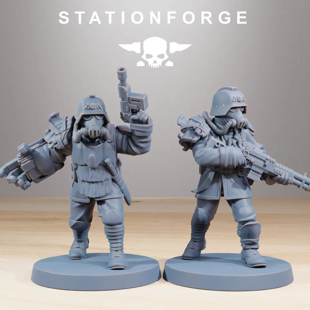 3D printed GrimGuard Xenarid Hunters model by StationForge Miniatures, featuring ten detailed Xenarid figures for tabletop gaming.