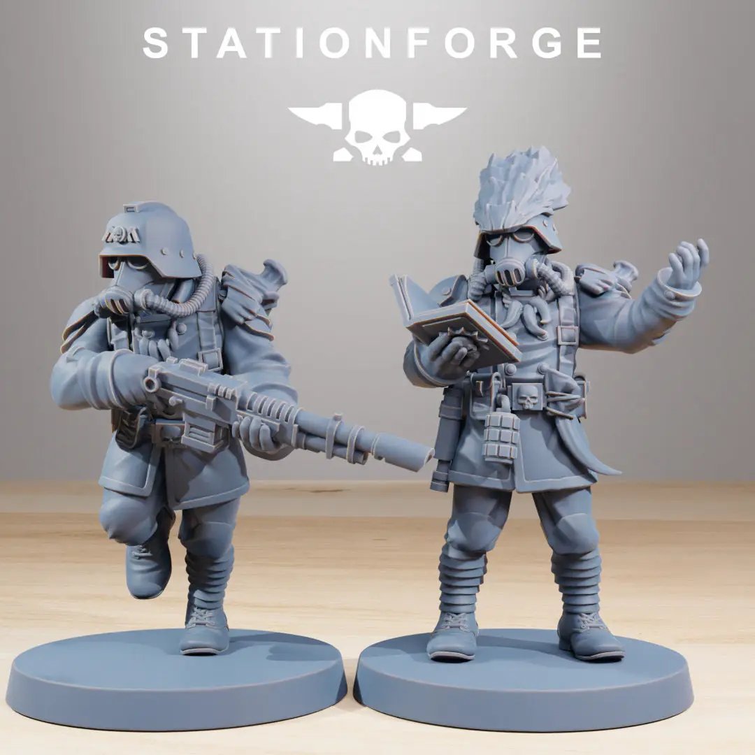 3D printed GrimGuard Xenarid Hunters miniatures by StationForge, detailed models from Last Hope Miniatures for tabletop gaming.