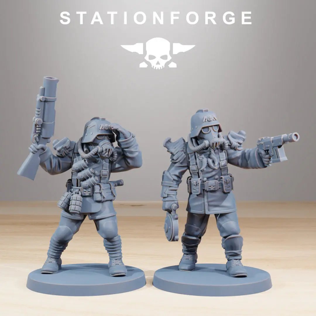 10 GrimGuard Xenarid Hunters 3D printed models by StationForge Miniatures, detailed sci-fi miniatures for tabletop gaming.