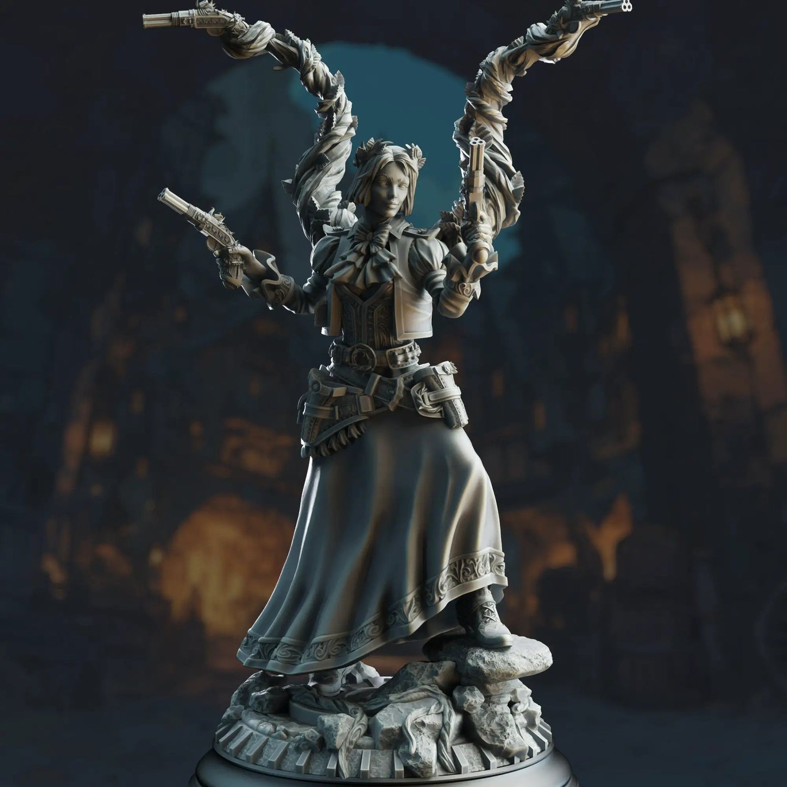 3D printed Half Elf Druidic Gunslinger model by Last Hope Miniatures, featuring detailed elf figure with druidic and gunslinger attire.