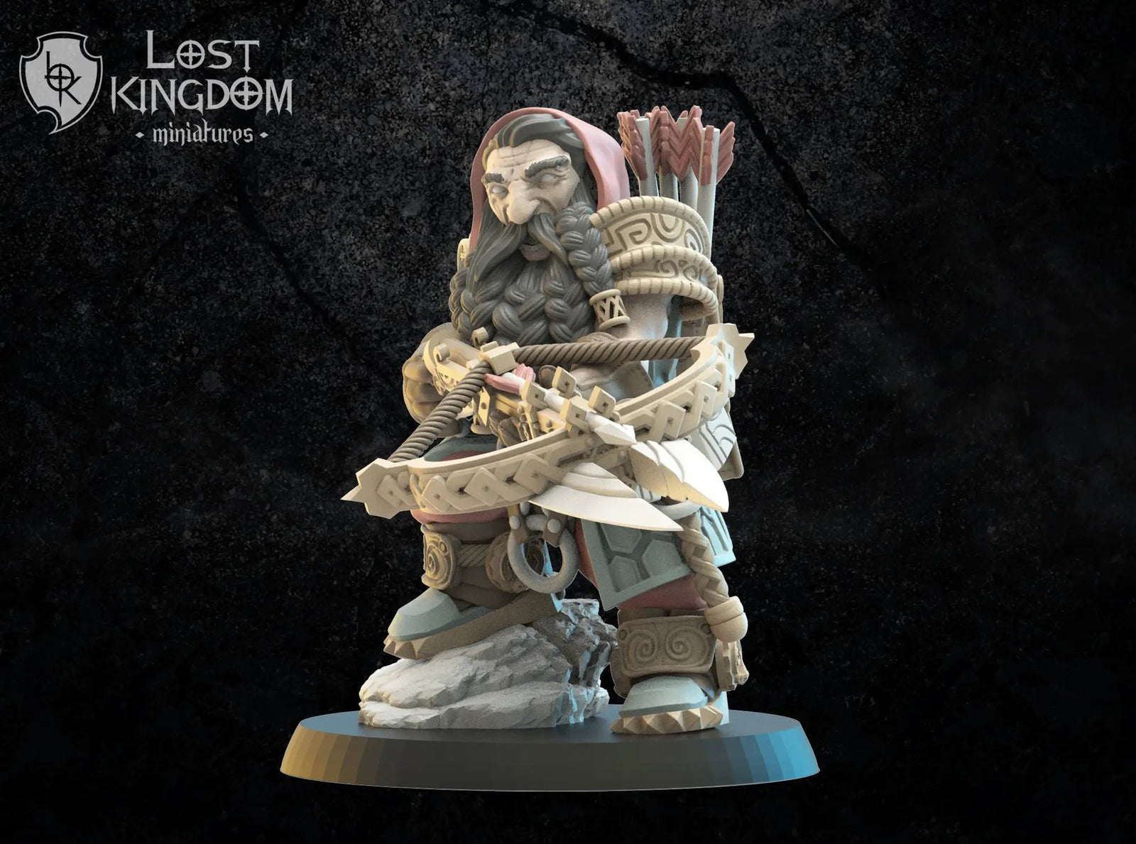 3D printed Harald Armbrost hero model by Lost Kingdom Miniatures, detailed fantasy character for tabletop gaming.
