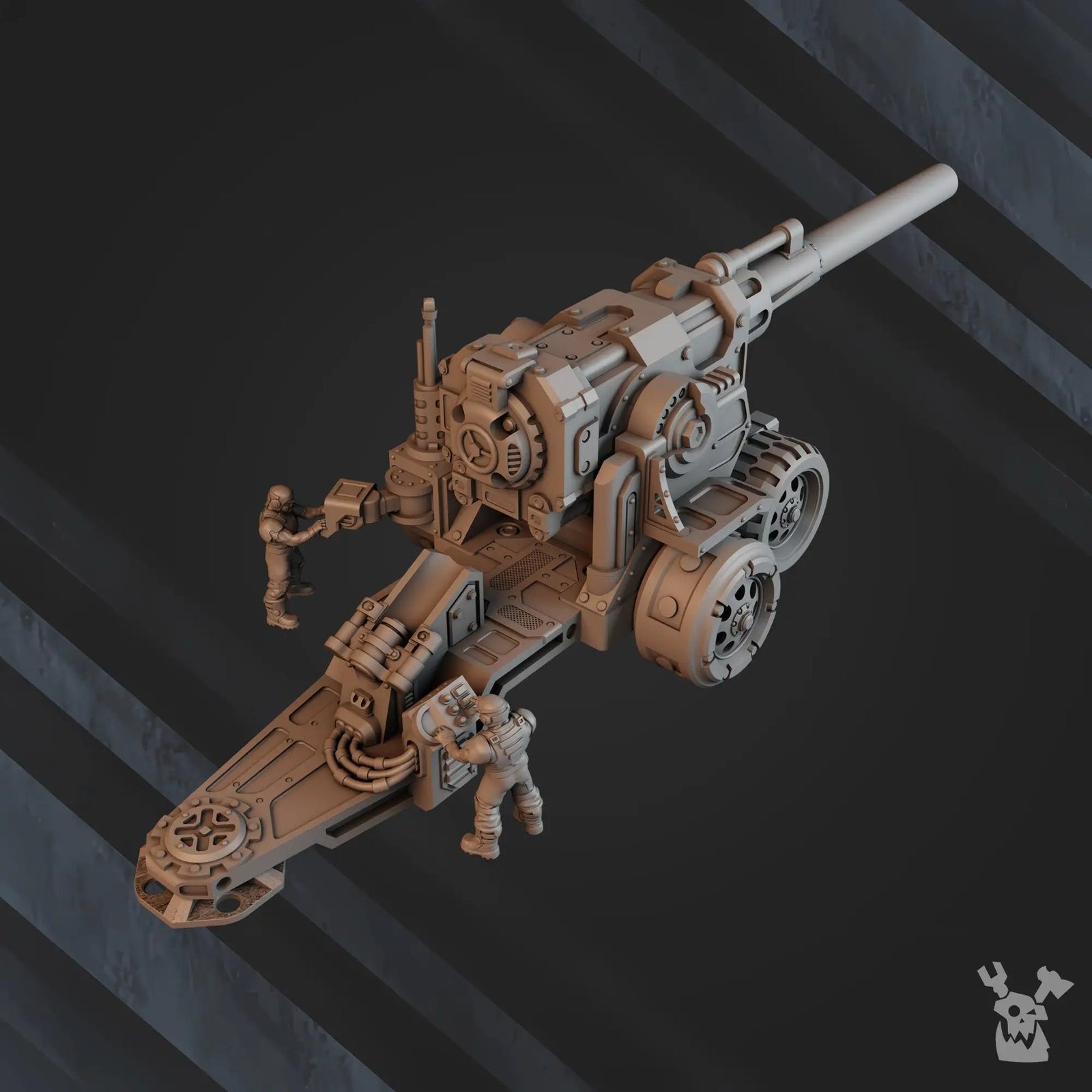 3D printed heavy artillery gun model by Last Hope Miniatures for DakkaDakka Miniatures, detailed with intricate design features.