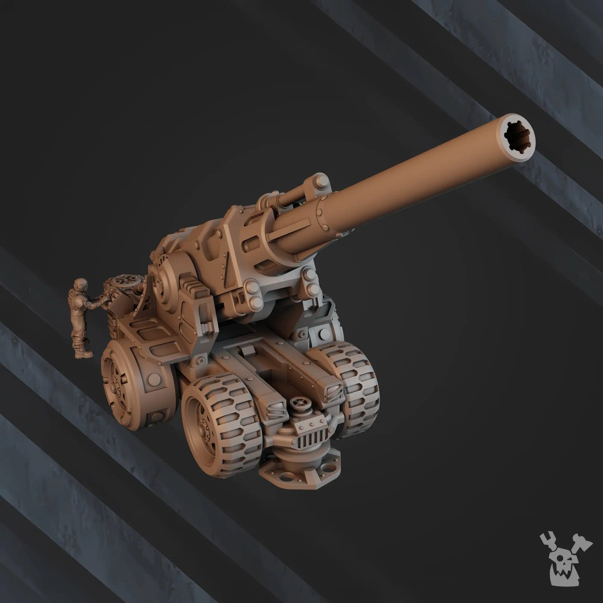 3D printed heavy artillery gun model by Last Hope Miniatures for DakkaDakka Miniatures, detailed and realistic tabletop war game accessory