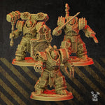 Detailed 3D printed heavy metal armor model set featuring five miniature soldiers by Last Hope Miniatures, designed for tabletop gaming.