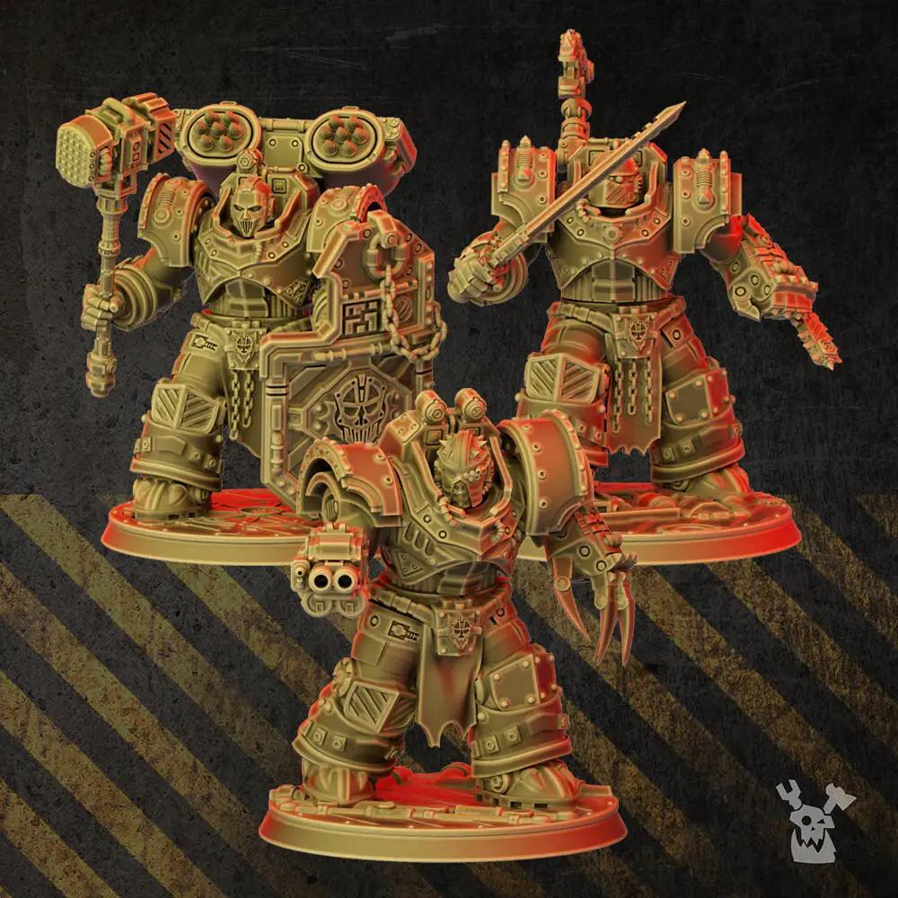 Detailed 3D printed heavy metal armor model set featuring five miniature soldiers by Last Hope Miniatures, designed for tabletop gaming.