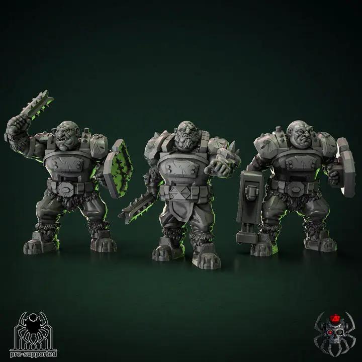 3D printed Heavy Ogre Squad model by Last Hope Miniatures for EightLegsMiniatures, featuring detailed ogres in armor and weaponry.