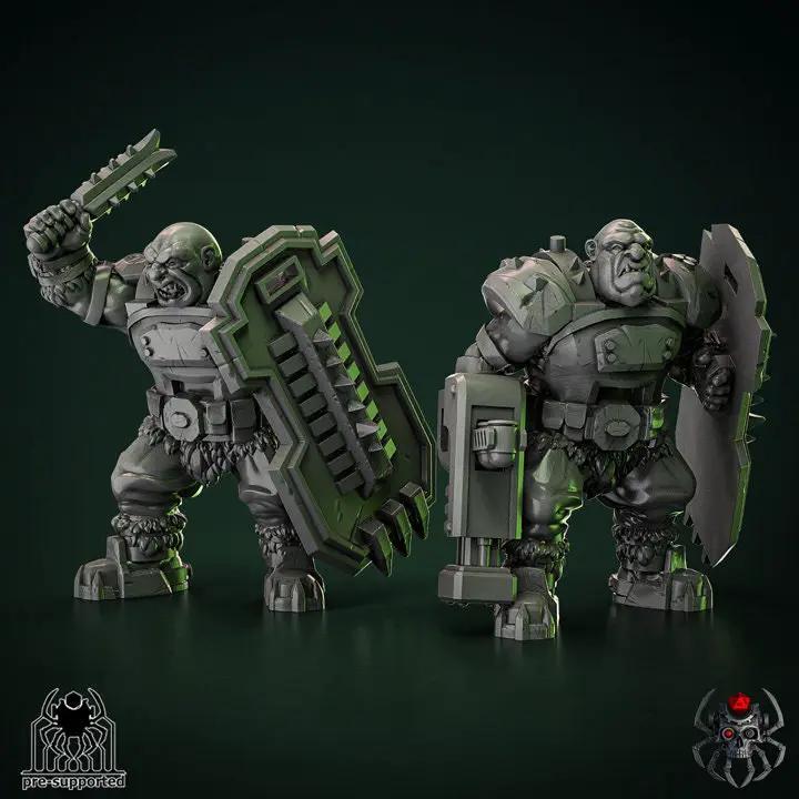 3D printed Heavy Ogre Squad model by Last Hope Miniatures, featuring detailed ogres with armor and weapons in a dynamic pose.