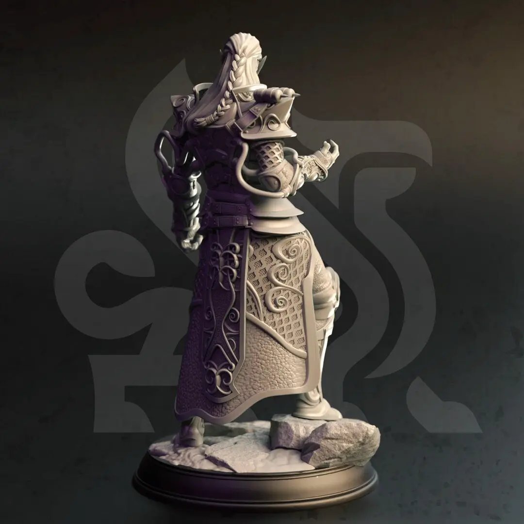 3D printed High Elf Artificer model by Last Hope Miniatures, detailed fantasy character with intricate armor and magical accessories.