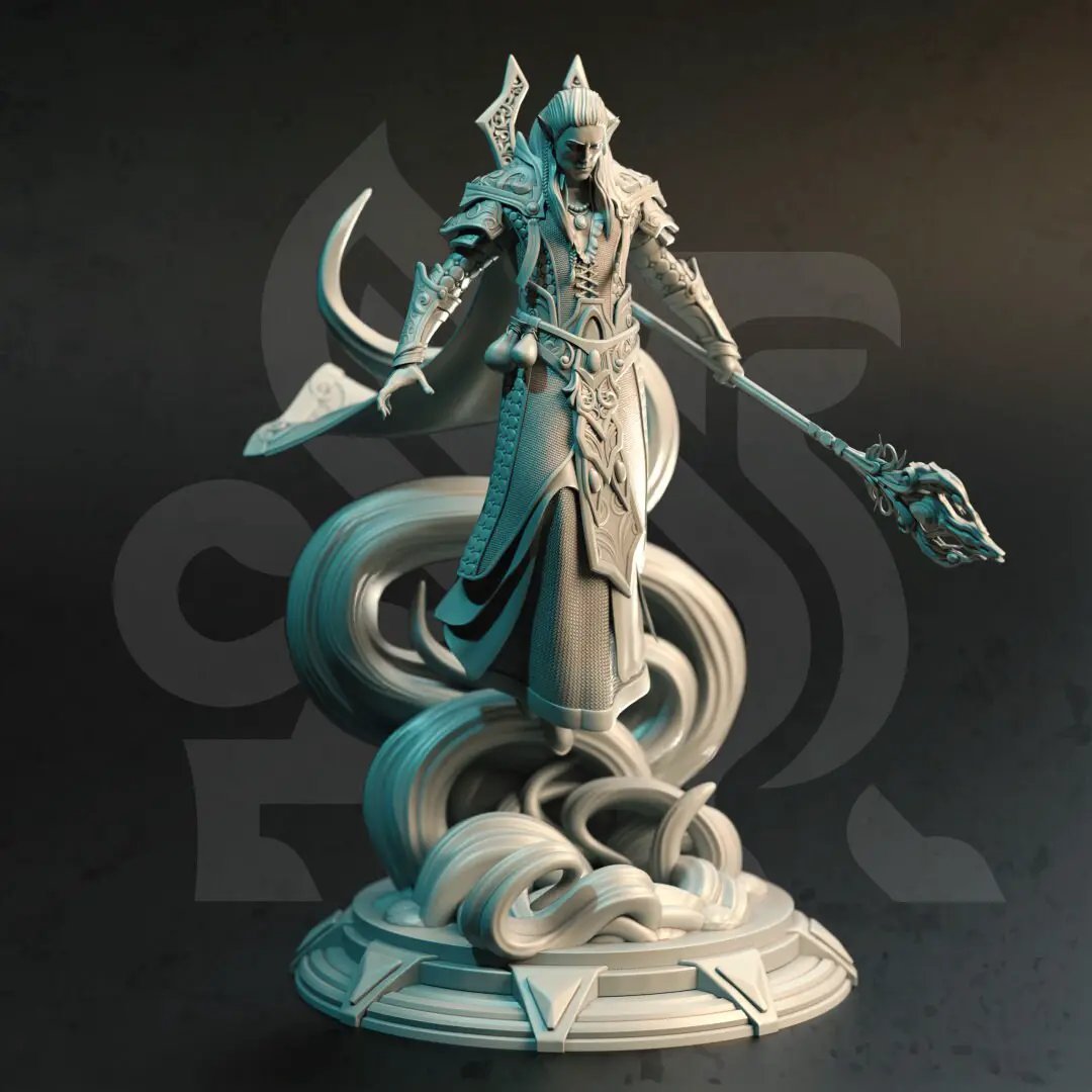 3D printed High Elf Master Sorcerer model by Last Hope Miniatures, detailed fantasy figure with robes and magical staff.