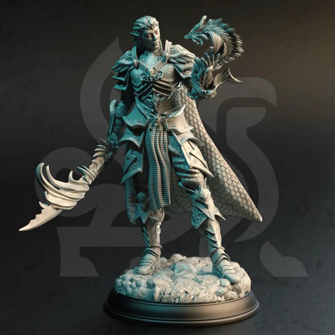 3D printed High Elf Spellblade model by Last Hope Miniatures, detailed fantasy figure for tabletop gaming and display.