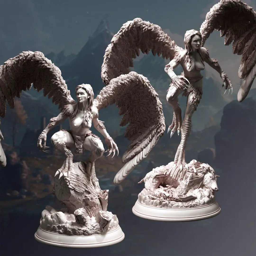 3D printed Hill Harpies model by Last Hope Miniatures, featuring detailed winged fantasy creatures in dynamic poses.