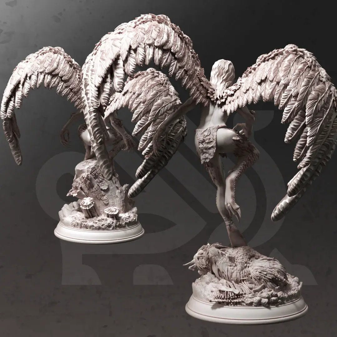 3D printed Hill Harpies model by Last Hope Miniatures for DM Stash, featuring detailed winged creature figures in a dynamic pose.