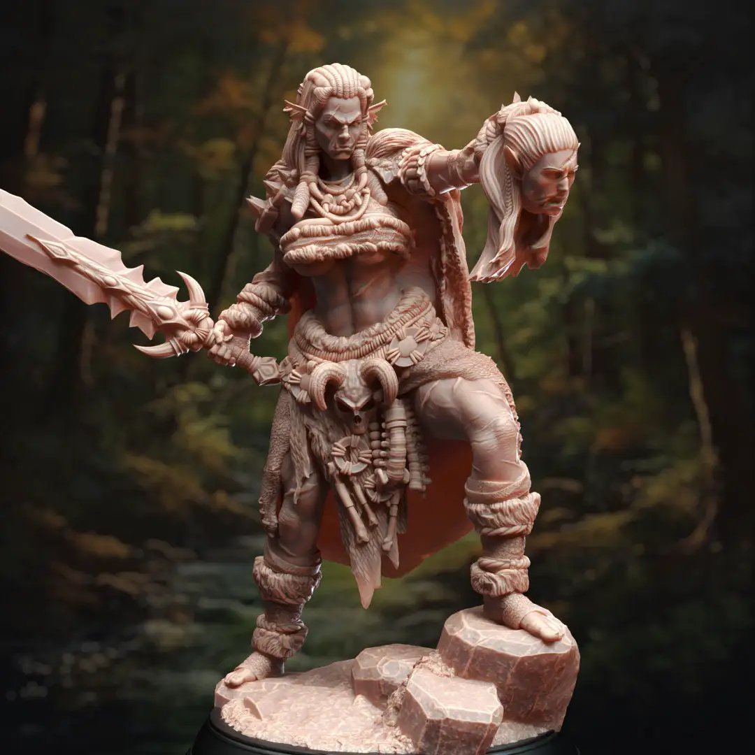 3D printed Hobgoblin Barbarian Queen model by Last Hope Miniatures, detailed miniature figure for tabletop gaming and collection