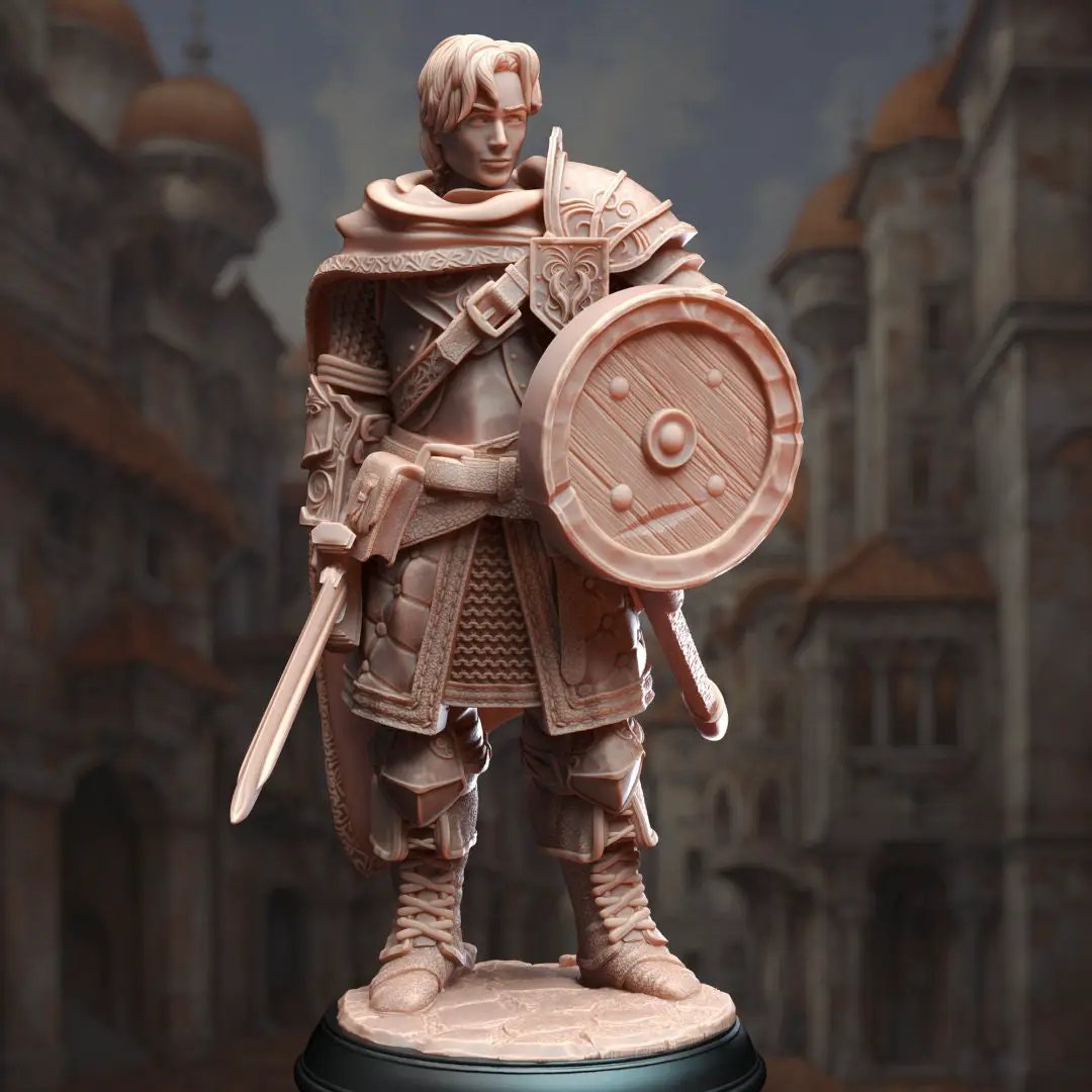 3D printed human fighter model by DM Stash from Last Hope Miniatures, detailed miniature figure with armor and weaponry.