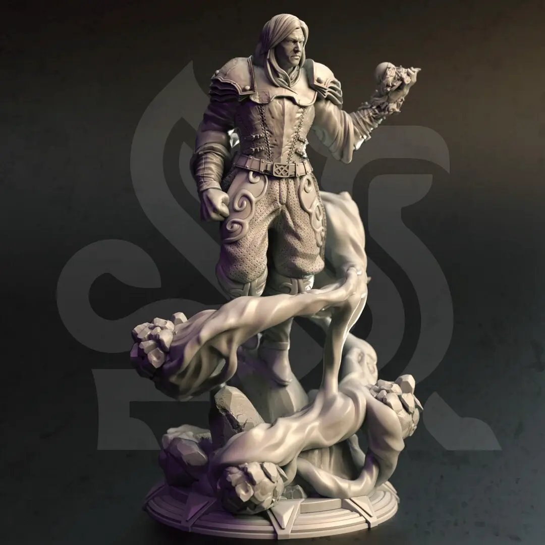 3D printed Human Invoker model by Last Hope Miniatures, detailed fantasy figure from DM Stash with intricate armor and staff.