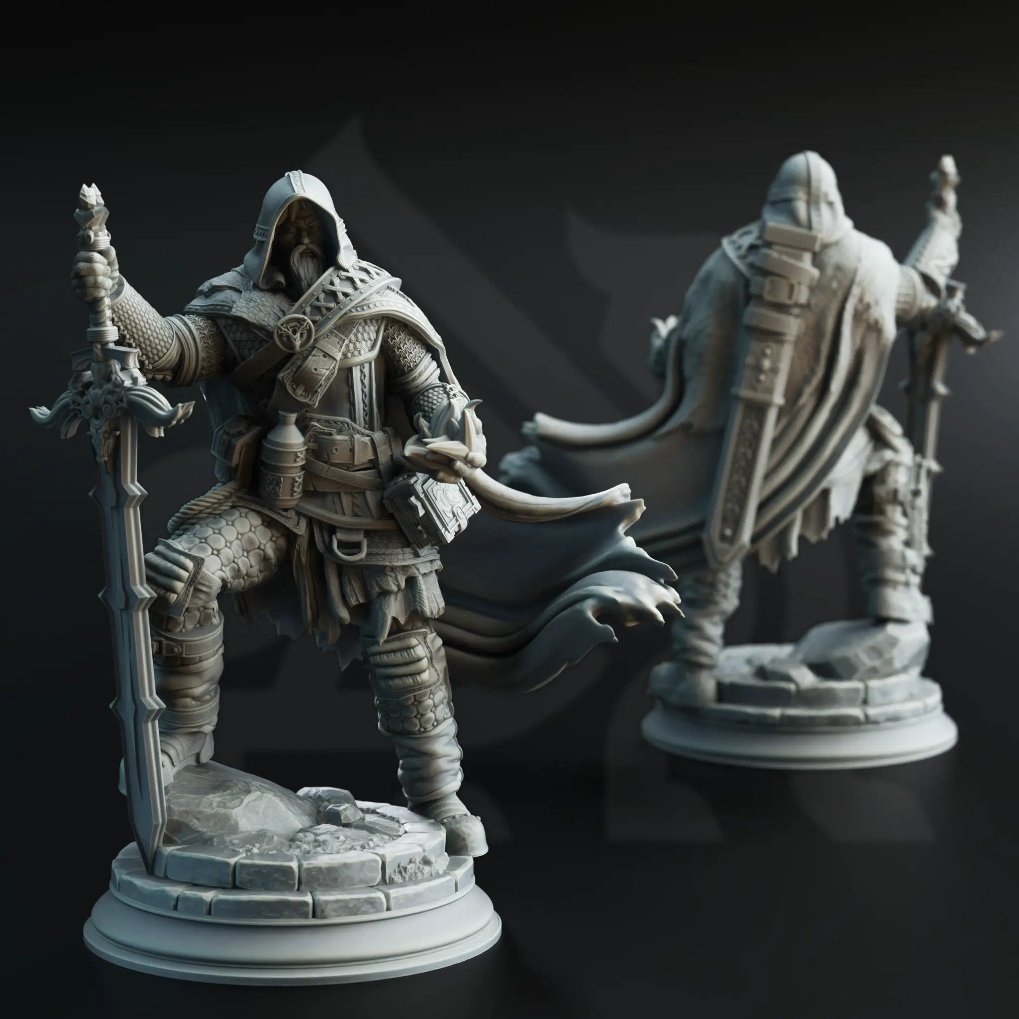 3D printed Human Revenant Ranger model by Last Hope Miniatures, featuring detailed armor and weaponry, posed ready for battle.