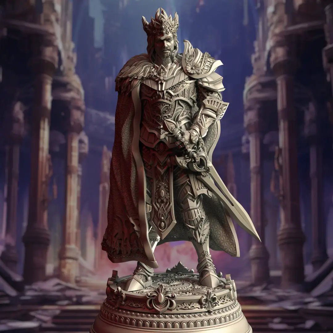3D printed Human Warrior King model by Last Hope Miniatures, detailed fantasy figure with armor and regal pose.